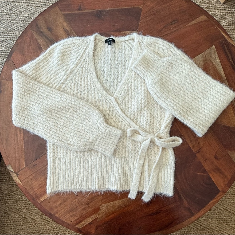 Express fuzzy sweater :: faux crossover :: like new - Picture 2 of 11